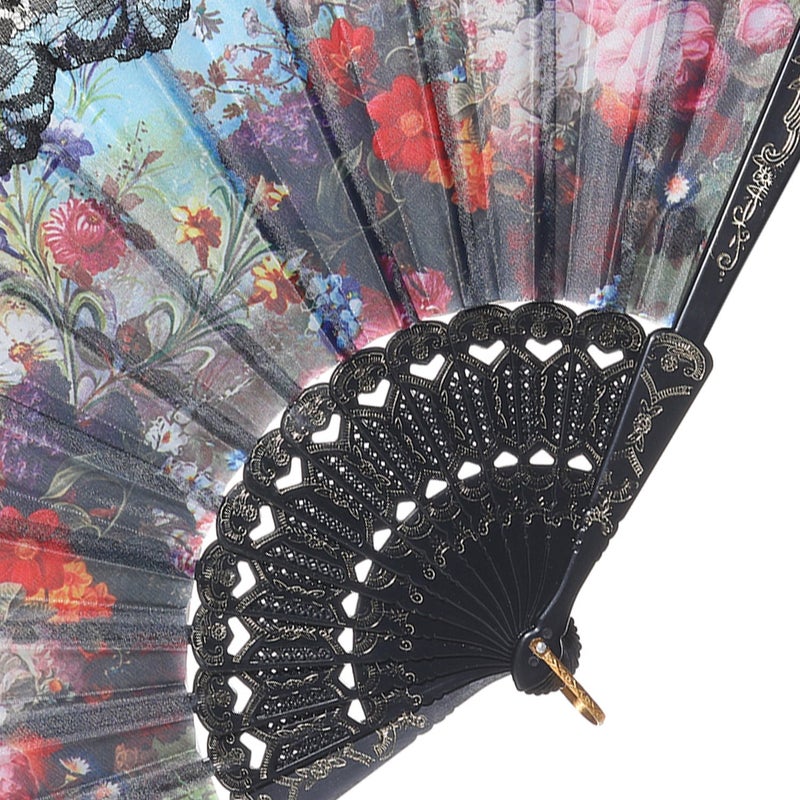 BABEYOND 6 pcs Spanish Floral Folding Hand Fan Vintage Handheld Lace Folding Fan with Different Patterns Fabric Folding Fan for Wedding Dancing Party (Color Random Selected with Spanish flower) - Image 4